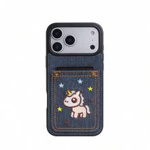 1pc Cute Embroidered Pony Pattern Card Holder Phone Case Compatible With IPhone 17, 16, 16e, 15, 14 Plus, 13, 12, 11, Pro Max, Protective Cover
