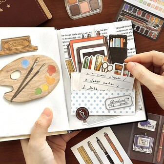 15 piezas/paquete (10 hojas de papel de nota vintage en inglés + 5 pegatinas) Suministros para scrapbooking, papel de escritura no repetitivo, materiales DIY, patrones minimalistas de plantas y hojas, papelería, papel artesanal, diario, decoración de diario