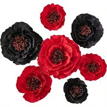 Flores de papel crepé flores artificiales flores de papel marfil de flores juego de 6 para decoración de boda baby shower fiesta de cumpleaños telón de fondo de fotos o y evento. - Rojo+Negro - Ver 3