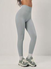 PinkTip Legging Rajut Bergaris Tanpa Jahitan Pinggang Tinggi Pas Badan untuk Wanita, Cocok untuk Lari, Olahraga, Yoga, Pakaian Kasual Musim Semi - Grey - View 6