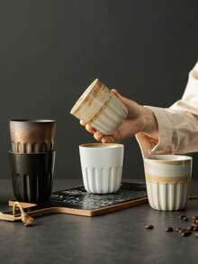 1pc Ceramic Latte Coffee Cup, High-Quality Ceramic Couple Water Mug, Personalized Milk Malt Breakfast Cup, Creative 220ml Office Mug, Chinese Tea Set Cup