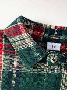 Young Boy Classic Street Casual Red & Black Plaid Long Sleeve Shirt