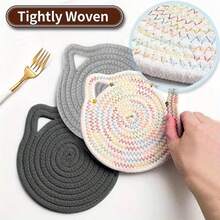 Juego de 4/8 posavasos con forma de oreja de gato, posavasos tejidos de color rosa brillante hechos a mano, posavasos absorbentes antideslizantes (con soporte), decoración del hogar, regalo para el Día de San Valentín y el Día de la Madre - Ver 6