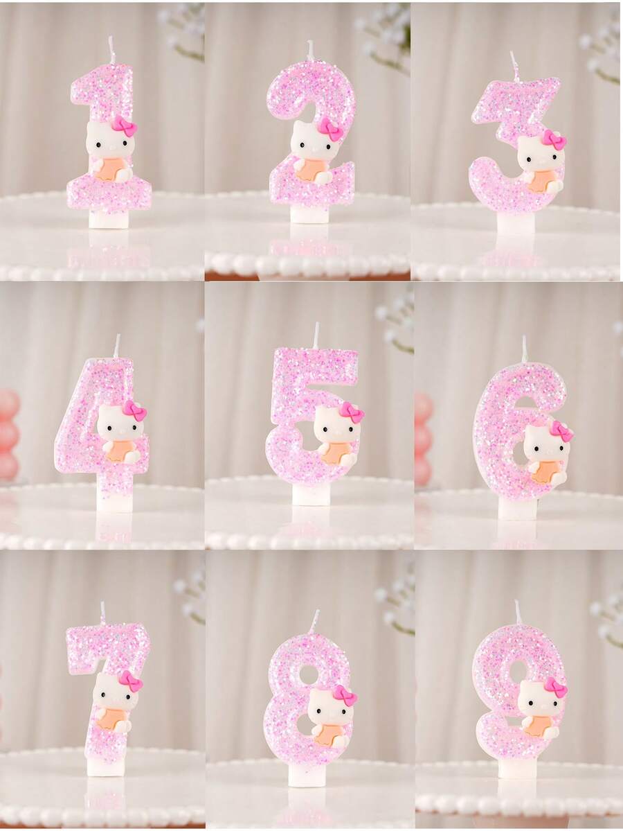 1pc Sanrio Kawaii Hello Kitty Holiday Celebration Candle, Cute Hello Kitty Number Candle Suitable For Birthday Party, Holiday Countdown, Christmas, Thanksgiving Gift And More - Multicolor - View 1