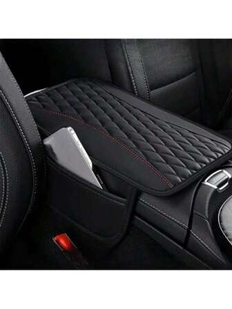 1 pieza Cubierta de consola central de cuero patchwork para automóviles, cubierta de apoyabrazos mejorada con bolsillo lateral de almacenamiento para organizador de asiento de automóvil, cubierta de consola central decoración de automóvil elegante apta para la mayoría de automóviles, vehículos, SUV