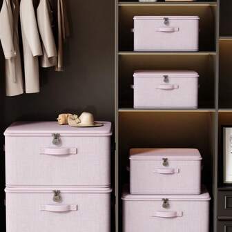 1pc Foldable Lidded Fabric Storage Box, Large Capacity Lockable Clothing Organizer, Purple Wardrobe Storage Box, Washable, Moistureproof & Dustproof, With Handles On Both Sides, Suitable For Wardrobe Organization, Room Storage, Bedroom Storage, Cabinet Storage, Home Storage, Simple Style
