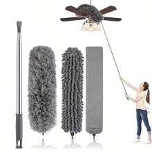 Microfiber Duster With 112 Inch Telescopic Extension Pole Kit For High Ceilings, Cleaning Fan Spider Webs, Reusable And Washable Lightweight Ceiling Fan Nets, Blinds - 4-piece Set - View 12