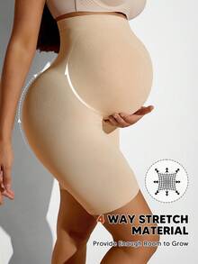 Hart & Haze Maternity Belly Support Knee-Length Shorts, High Elasticity Solid Color Briefs, Lifting, Shaping, Slimming - Beige - View 8