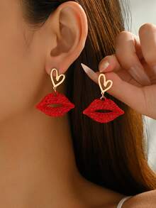 1 Pair Valentine's Day Lip & Heart Design Casual Versatile Party Earrings For Women - Multicolor - View 3