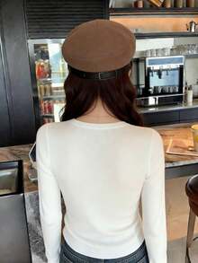 女式方领长袖针织毛衣，修身叠穿上衣，秋冬