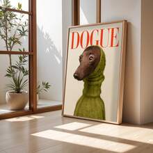 1幅无框“DOGUE”趣味狗狗绿色毛衣动物墙艺术帆布海报，充满奇思妙想的宠物爱好者装饰画，宿舍必备，生日礼物和派对装饰，复古幽默风格卧室装饰，美观的房间装饰，墙面装饰画，大学宿舍必备 - 彩色 - 查看 3