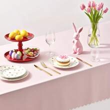 Paquete de 6 manteles de plástico rosa claro 54 x 108 pulgadas manteles festoneados rosados - Rosa - Ver 7