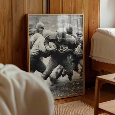 1 st ramlös vintage amerikansk fotbollsaffisch - retro sportfotografitryck från 1940-talet, svartvit väggkonst för hemmakontor, man cave, present till honom, estetisk sovrumsdekor, klassiska sportmemorabilia