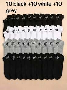 30/20/15/10 Đôi tất cổ ngắn nữ thắt nơ màu đen trắng xám, tất ngắn thời trang tối giản - Nhiều màu - Xem 6