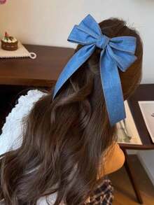 1pc New Denim Bow Hair Clip, Minimalist High-End Large Duck Clip For Occiput, Sweet Ribbon Hair Clip, Gift For Women - Multicolor - View 8