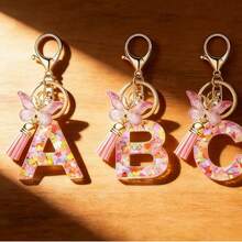 1pc Handmade Crystal Resin Butterfly & Letter Keychain, Tassel Keyring, Small Gift For Wedding, Birthday, Baby Shower, Travel Souvenir, Graduation, Housewarming, Party (5 Styles Available) - Multicolor - View 7