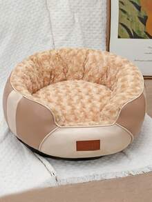 1pc Leather & Plush Round Pet Bed, Warm & Comfortable Padded Pet Nest For Cats & Dogs, Suitable For Small/Medium/Large Pets, Winter Use - Pink - View 7