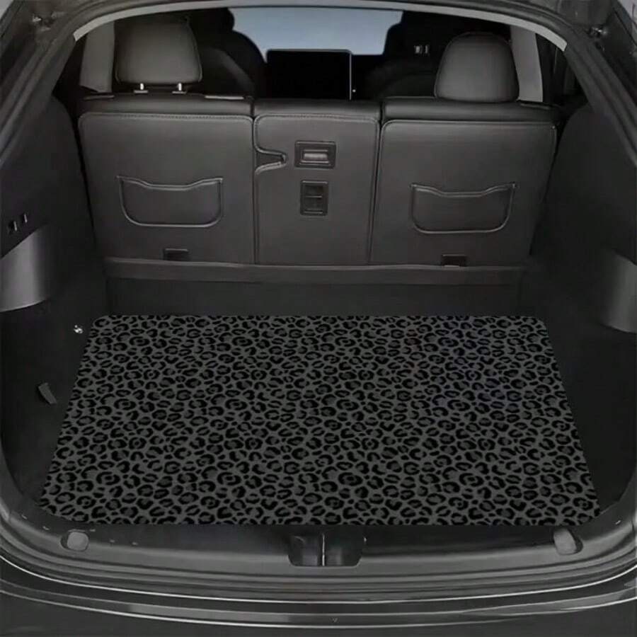 1pc Black Leopard Print Universal Car Trunk Mat - Breathable All-Season Polyester Cargo Liner - Fits 95% Of Sedans, SUVs And Trucks, Suitable For All Weather Conditions - All-Weather Use, For Car Decor | Auto Accessories | Car Supplies - Fun Design, Protects Cargo Safely, Enhances Car Interior Aesthetics, Perfect Gift For Halloween | Christmas | Thanksgiving - Leopard Print - View 1
