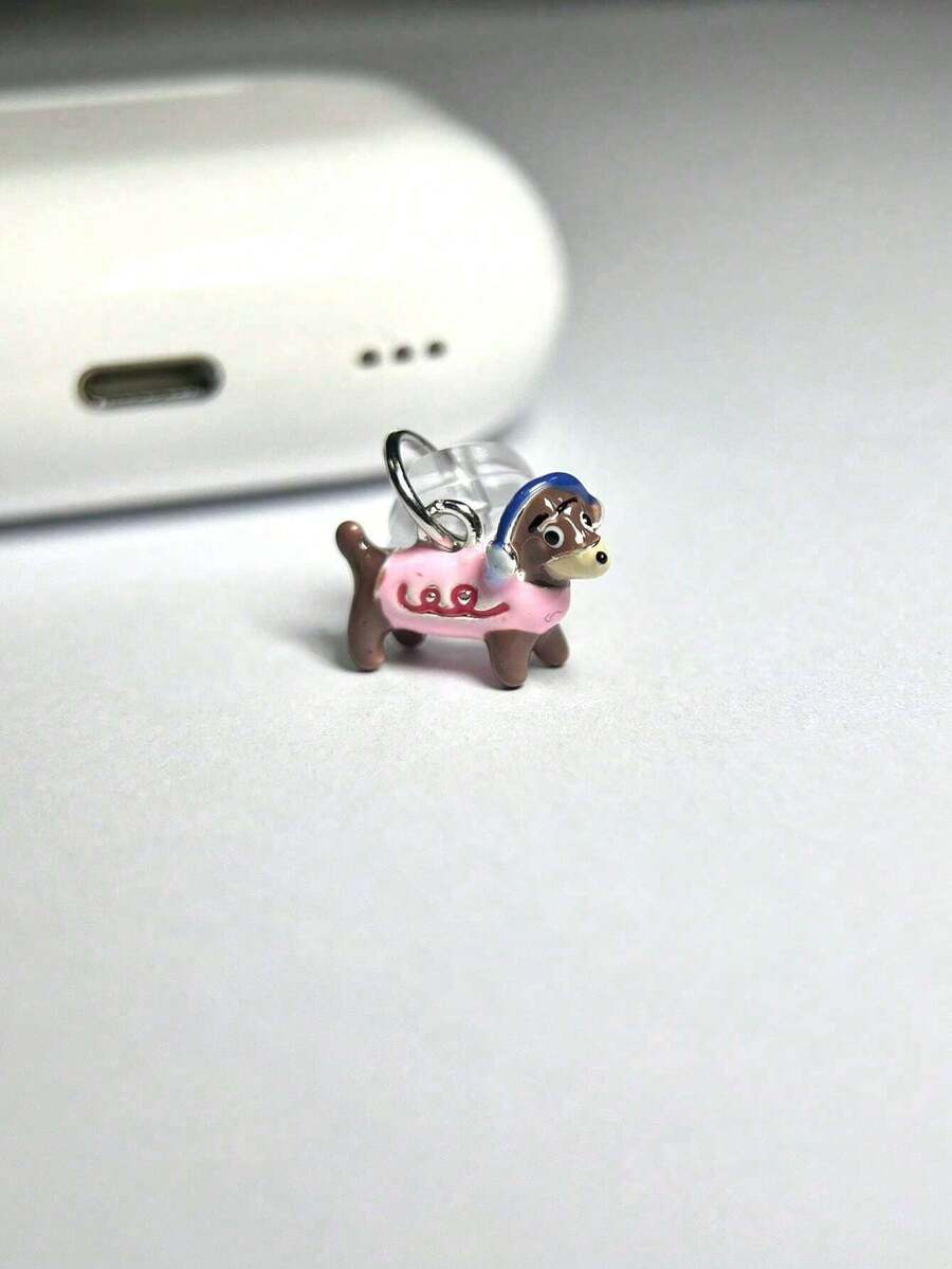 1pc Alloy Oil Dripping Puppy Decor Dust Plug Compatible With IPhone Charging Port Type-C Charging Port Data Port Plug. Compatible With Mi Oppo Vivo Compatible With IPhone5-17, Earphone Gifts For Mother, Family, Friends, Kids, Birthday, Holiday Phone Accessories Phone Charm - Pink - View 1