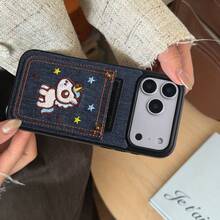 1pc Cute Embroidered Pony Pattern Card Holder Phone Case Compatible With IPhone 17, 16, 16e, 15, 14 Plus, 13, 12, 11, Pro Max, Protective Cover