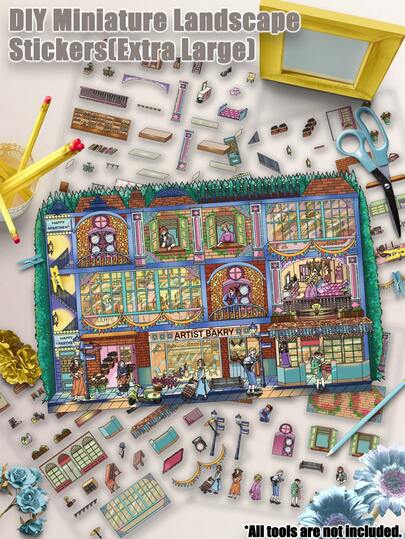 1 Pack "Apartment Night Aesthetic" Themed Super Large Size Charming Miniature World 3D Landscape Scene Stickers DIY Transparent Stickers Suitable For Back To School Season Gift Holiday Gift DIY Room Decor Leisure Time Stickers Collections Choice For Killing Time Fun Time Scrapbook Supplies Scrapbook Stationery
