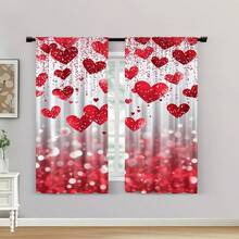 2pcs Elegant Valentine's Day Red Heart Curtains With Rod Pocket, Romantic Love Theme Window Drapes For Living Room Bedroom Kitchen, Machine Washable Polyester Window Treatment Curtain Valentine Day Gifts Artistic Curtains, Home Decor - Color1 - 查看 4