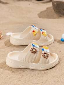 Kids' Cute Cartoon Thick Comfortable Fashionable Simple Durable Lightweight Outdoor Beach Holiday Slippers, Unisex - Beige - View 4