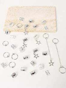 30个星形流苏脏辫发圈，发饰，金属吊坠Y2K朋克风发饰，波西米亚风头饰发夹，发饰