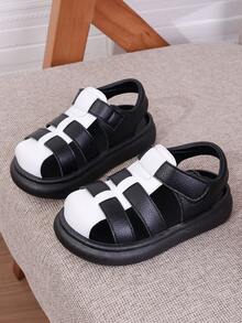 Clásico negro y blanco! Sandalias para niños con suela gruesa y anti-colisión, correa ajustable suave, estilo de verano para niños y niñas, resistente a la suciedad y no abrasivo - Blanco y Negro - Ver 5