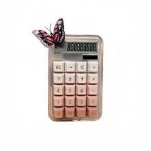 Calculadora con pantalla grande de 10 dígitos con decoración extraíble de mariposa 3D, carcasa transparente rosa, operaciones aritméticas básicas + función de porcentaje, decoración de escritorio linda / herramienta de cálculo práctica para estudio y oficina - Rosa - Ver 12