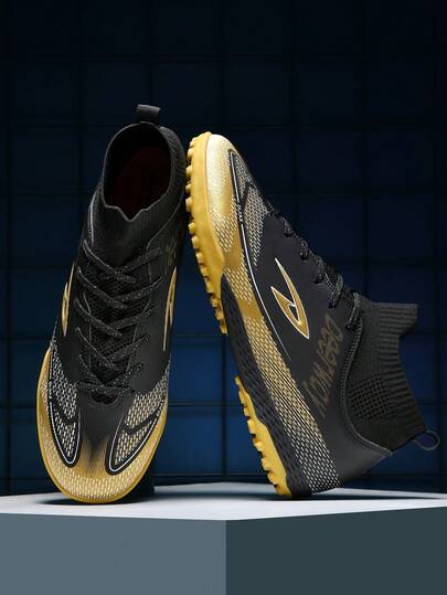 Deerway Men's Football Shoes, Unisex Fashion High-Top Sports Football Shoes, Camouflage Rubber Outsole, Fashionable Knitted Elastic Ankle Design, Colorful Combination, Suitable For Middle And Primary School Students Football Training And Match, As Well As Daily Commute (Note: This Item Is Standard Size, It Is Recommended To Order 1 Size Smaller If Your Foot Is On The Slim Side, And 1 Size Larger If Your Foot Is On The Wide Side)