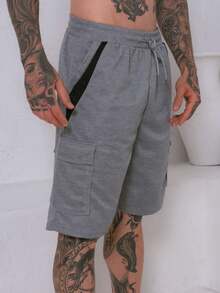 Cargo Shorts With Elastic Waistband - 淺灰色 - 查看 1
