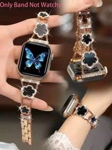 Nuevo brazalete de acero inoxidable con cinco hojas compatible con AWatch S9/SE/ 6-8-38mm-42mm, brazalete de moda (Oro/Negro) - Regalo del Cyber Monday, , Navidad, Decoración Navideña, Regalo de Año Nuevo, Regalo del Día de San Valentín - Multicolor - Ver 10