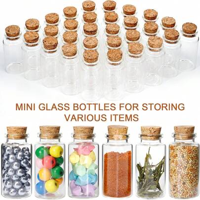 1 pièce/5 pièces/30 pièces Mini bocaux en verre transparent de 10 ml avec couvercles en liège doux - idéal pour les artisanats DIY, les bouteilles à vœux, le stockage de spécimens/pierres, la décoration de mariage et les faveurs de fête, lavage à la main uniquement, bouteilles ovales transparentes, bocaux d'affichage, convient pour la collection de décoration d'intérieur
