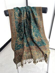 1 pièce Foulard pashmina brodé à motif cachemire pour femme, châle bohème vintage à franges, doux et confortable, convient pour un port quotidien