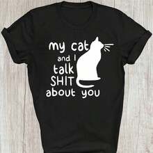 Camiseta de Mujer "My And I Talk Sh-It About You", Camiseta Divertida para Mujer, Camiseta para Mamá Amante de Mascotas, Camiseta para Papá Amante de Perros, Mamá de Perros, Regalo de Cumple - Negro - Ver 7
