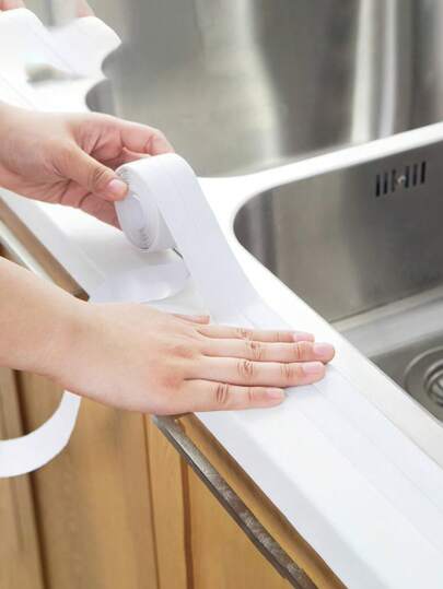 1卷厨房自粘美纹胶带，防水厨房和浴室水槽边缘密封胶带，防潮密封胶带，浴室马桶缝隙贴纸