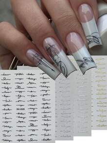 4片英文字母美甲贴纸，4种颜色可选，简约风英文字母串，黑色金色A字美甲贴花，美甲艺术装饰DIY