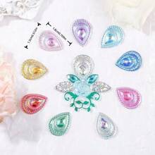 30 piezas de 13*18mm (0.512*0.709in) Ojos de pavo real con forma plana de resina AB brillante con rhinestones 3D para decoración de bodas, manualidades DIY de verano, escuela - Multicolor - Ver 8