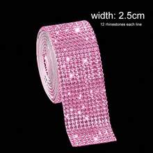 1 Rolls Self-Adhesive Rhinestone Ribbon Crystal Diamond Bling Ribbon DIY Decoration Sticker With 2 Mm Rhinestones For DIY Arts Crafts,Wedding Party Decor,Car Phone Decoration (White, Pink, Champagne) - 粉色 - 查看 8