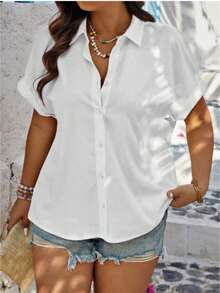 Plus Size Women's Elegant Spring/Summer Casual Floral Print Short Sleeve Blouse Shirt - Multicolor - View 4