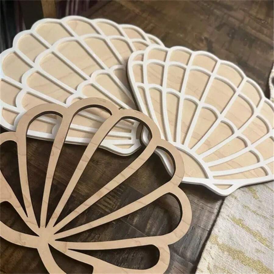 Decoración de pared de arte náutico con tema de sirena de madera bohemia, acrílico y concha blanca para la habitación de niños y niñas - Multicolor - Ver 1