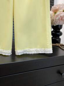 两件套女童休闲荷叶边上衣和碎花阔腿裤套装，甜美夏日装扮 - 青檸色 - 查看 8