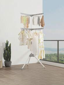 1个节省空间的折叠式衣架，多层小件可折叠衣架，带挂钩，适用于阳台、卧室、室内，多功能大容量晾衣架，可折叠三脚架式晾衣架，适合室内外使用，居家、宿舍、旅行 - 休闲风格裤子、衬衫、裙子晾衣架 - 彩色 - 查看 11