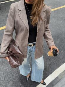 بليزر كاجوال جديد للنساء، طراز الشارع الشائع للتنقل اليومي، خريف/شتاء - بني فاتح - مشاهدة 5
