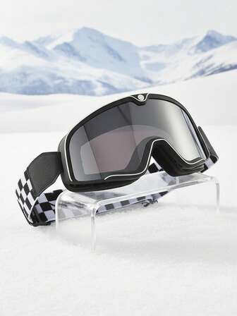 Unisex Fashion Winter Outdoor Sports Versatile Ski Goggles, Black & White Plaid Adjustable Strap, Skiing Snowboarding Eyewear