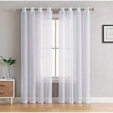 - Cortinas semitransparentes de gasa semitransparente para dormitorio y sala de estar (54 pulgadas de ancho x 84 pulgadas de largo, azul aguamarina (verde azulado))(137.2An x 304.8Al cm (2 Paneles) Blanco) - Multicolor - Ver 2