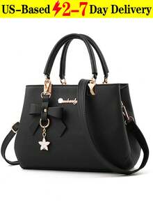2025 New Design Shoulder & Handheld Bag With Bowtie Pendant, Casual Style, Mother Day Gifts, Mom Gifts, Mommy's Essentials, Mommy Bag For Going Out, Business Casual Bag For Women, Perfect For Office, Business And Work, Business Casual Woman Bag Perfect For Office Business And Work , New Year - 黑色 - 查看 2