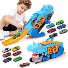 恐龙卡车玩具系列，专为儿童和幼儿设计，包含1辆恐龙运输卡车和6辆赛车玩具，恐龙卡车可以从嘴里发射赛车，适合3-6岁幼儿，是送给3-6岁男孩女孩的绝佳生日/圣诞节/开学礼物。 - 恐龍車 - 查看 7