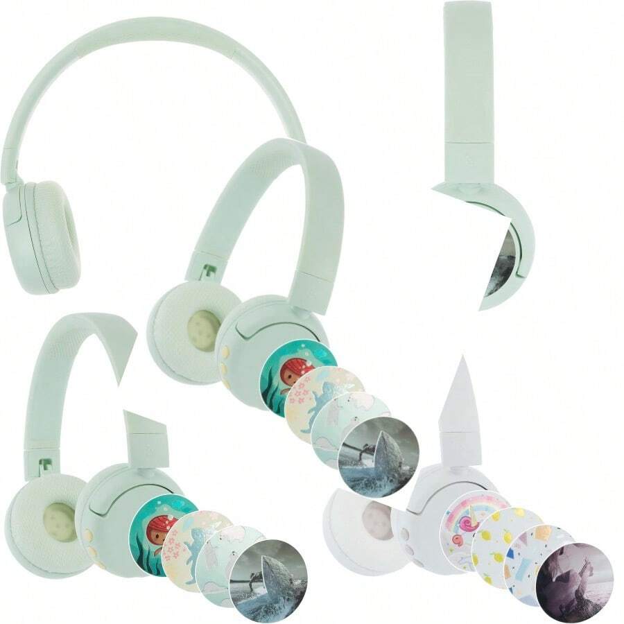 BuddyPhones POP Fun - Auriculares Bluetooth limitadores de volumen para s modo de escucha SafeAudio 85/94 dB 24 horas de duración de la batería auriculares plegables inalámbricos en la oreja - Niños de todas las edades + Verde - Ver 1